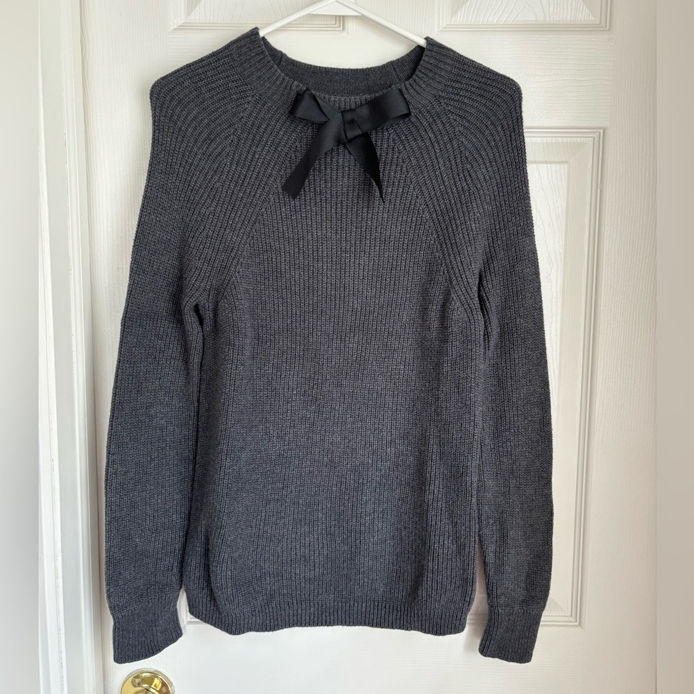 J. Crew Mercantile Gayle Bow-neck Sweater in Charcoal Gray Crewneck Knit Preppy